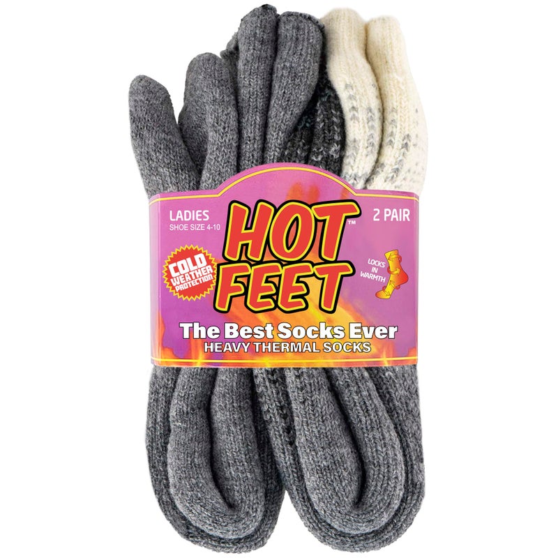 HOT FEET جوارب حرارية للنساء للأجواء الباردة - جوارب سميكة دافئة للتنزه في الشتاء مع عزل حراري، مقاسات النساء 4-10.5، عبوة 2، رمادي متدرج/رمادي صلب - Image 1
